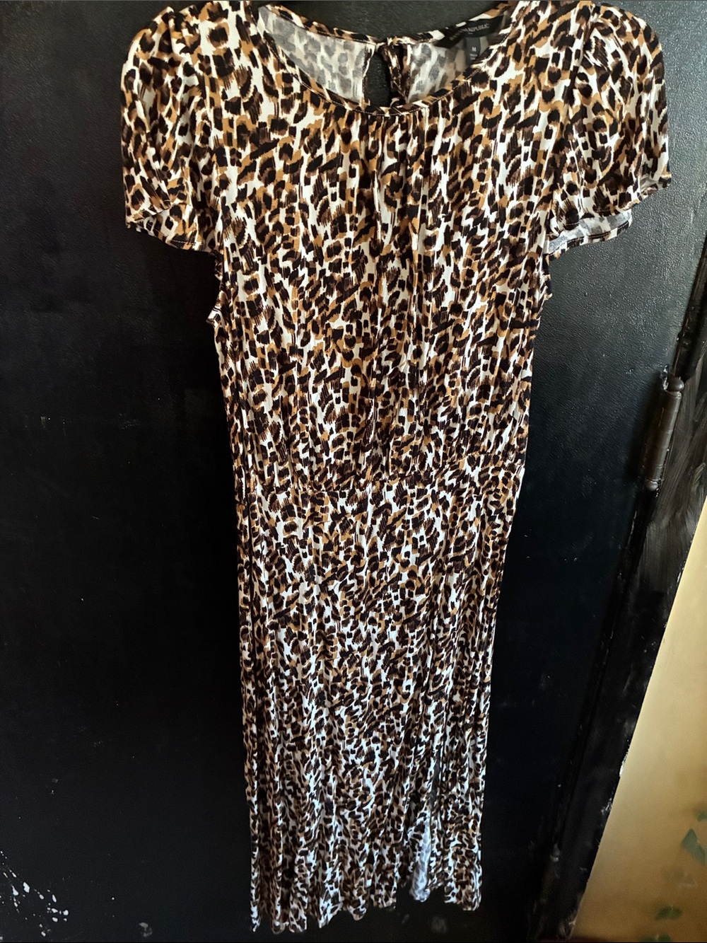 Banana Republic Leopard-Print Maxi Dress - Brown/Black/Cream M gathered waist